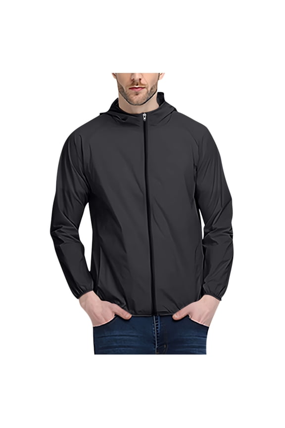 Rain Jacket for Men, Thin Sports Multi-bag Casual Loose Mountaineering Tooling Outdoor Long Sleeve Hooded Casual Outwear Jackets Black 4XL