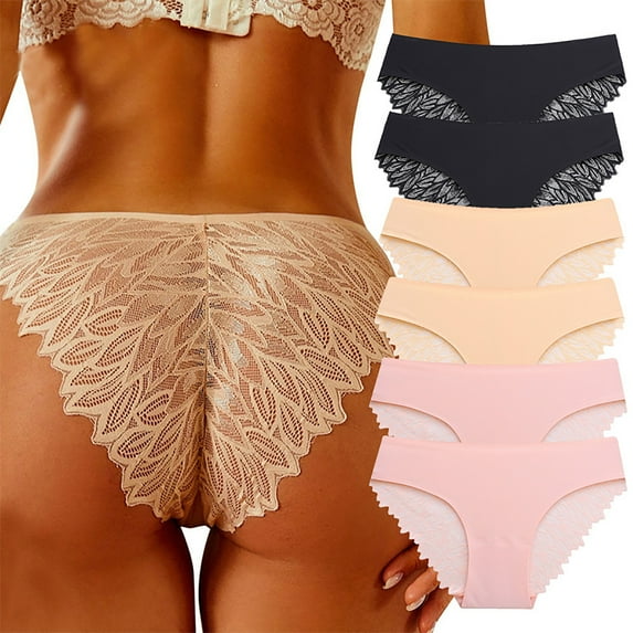 Kmdttou Seamless Underwear for Women Sexy Lace High Cut Panties Comfort Bikini Panty Stretch Underpants Breathable Ladies Briefs (Regular & Plus Size) Multicolor-XL