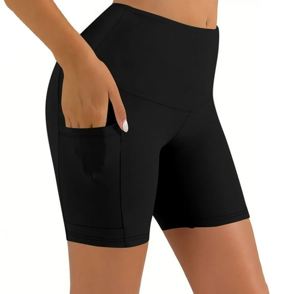 Kmdttou Seamless Yoga Shorts Workout Out Pocket Leggings Fitness Sports Running Yoga Athletic Pants Shorts on Clearance,Black M