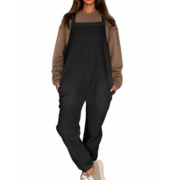 Kmdttou Set Sweatsuits Tracksuits for Womens Overalls Casual Loose Dungarees Romper Baggy Playsuit Solid Color Pockets Sweatpants Jumpsuit on Clearance!
