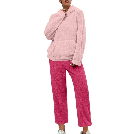 Kmdttou Set Sweatsuits Tracksuits for Home Wear Hooded Home Couple Wear Solid Color Plush Insulation Set For Casual Wear For Women on Clearance!