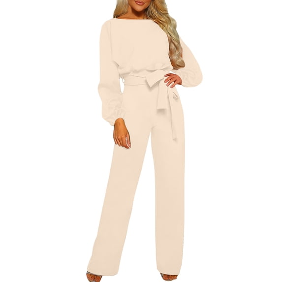 Kmdttou Set Sweatsuits Tracksuits for Women'S Fall/Winter Solid Color Long Sleeved Crew Round Neck Jumpsuit With Belt Jumpsuit Pans on Clearance!