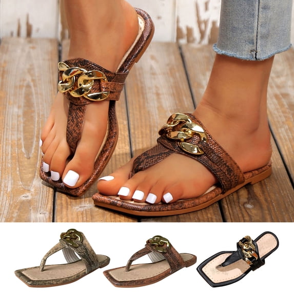 Kmdttou Shoes Women New Summer Flat Bottomed Shoes, Casual Chain Sandals, Comfortable Flip Flops With Comfortable Plantar Fasciitis Arch Support(Size:35-41)