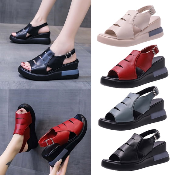 Kmdttou Shoes for Women Sandals Flat Sandals For Dressy Summer Open Toe Retro Wedge Platform Shoes With Comfortable Plantar Fasciitis Arch Support(Size:35-42)