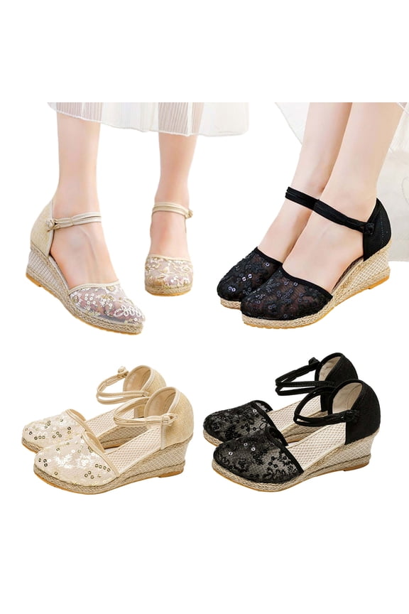 Shoes for Women Sandals Wedge Heels Heightening Shoes Mesh Point Buckle Casual Shoes With Comfortable Plantar Fasciitis Arch Support(Size:35-42)