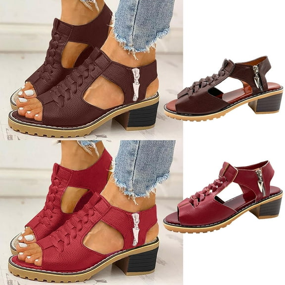 Kmdttou Shoes Women Solid Hollow Out Mid Heel Casual Vacation Open Toe Beach Sandals With Comfortable Plantar Fasciitis Arch Support(Size:36-43)