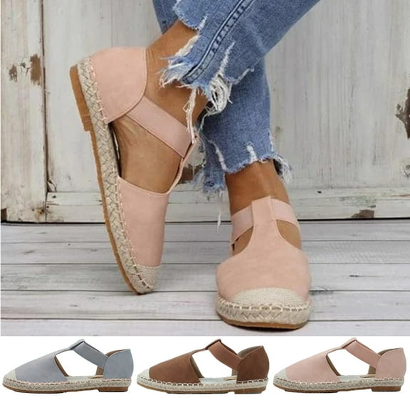 Kmdttou Shoes Women Summer Shoes Flat Straw Woven Casual Round Toe Sandals Outwear With Comfortable Plantar Fasciitis Arch Support(Size:35-43)