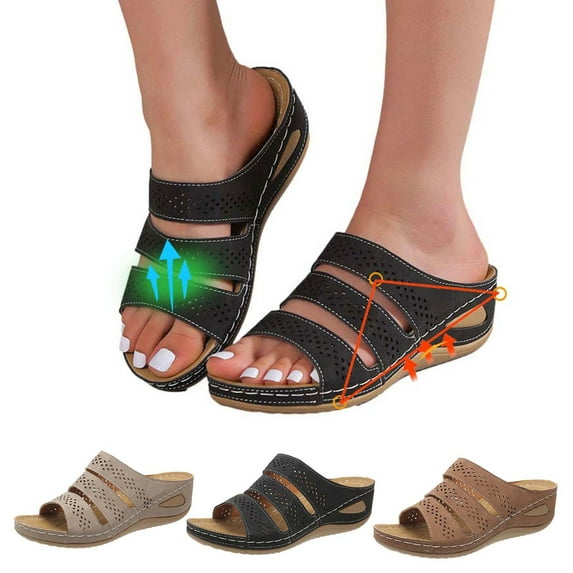 Kmdttou Shoes Women Wedges Casual Shoes Solid Color Low-heeled Sandals Fashion Flip Flop Orthopedic Sandals on Clearance(Size:35-43)