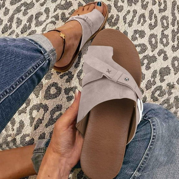 Kmdttou Shoes for Women Solid Color Summer Flip Flops Flat Sandals Comfortable Slip Sole Summer Beach Shoes on Clearance(Size:35-43)