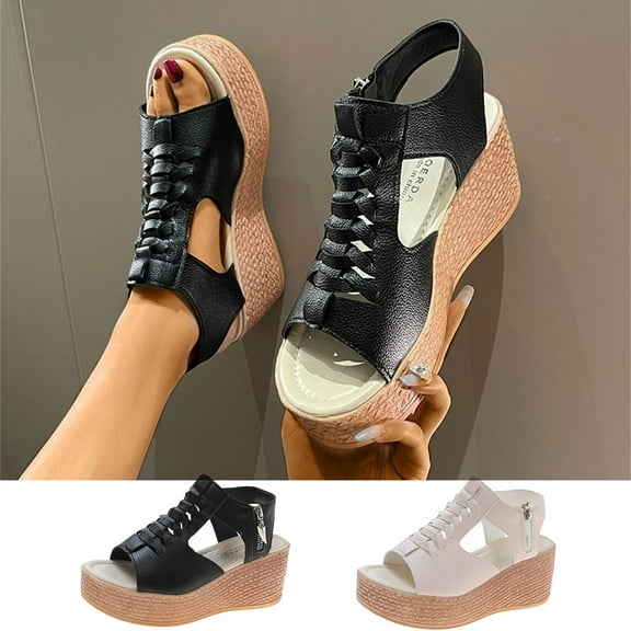 Kmdttou Shoes for Women Summer Shoes Wedge Heel Sandals Solid Color Casual Sandals With Comfortable Plantar Fasciitis Arch Support(Size:35-43)