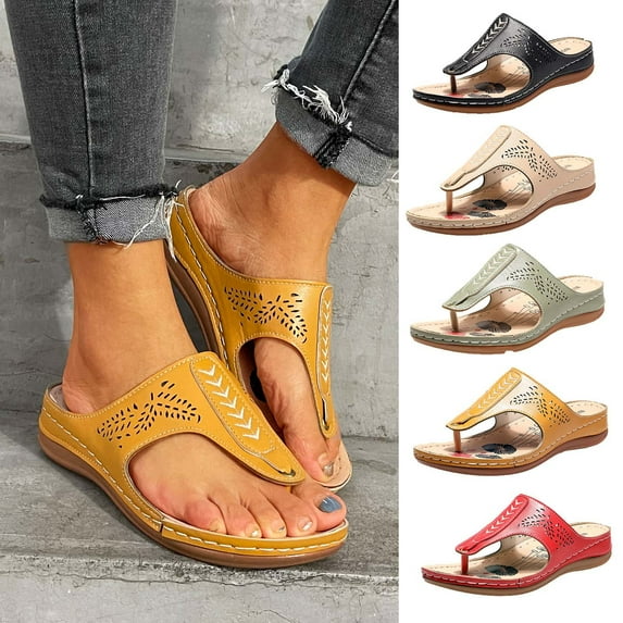 Kmdttou Shoes for Women Wedges Casual Shoes Solid Color Low-heeled Sandals Fashion Flip Flop Orthopedic Sandals on Clearance(Size:36-41)