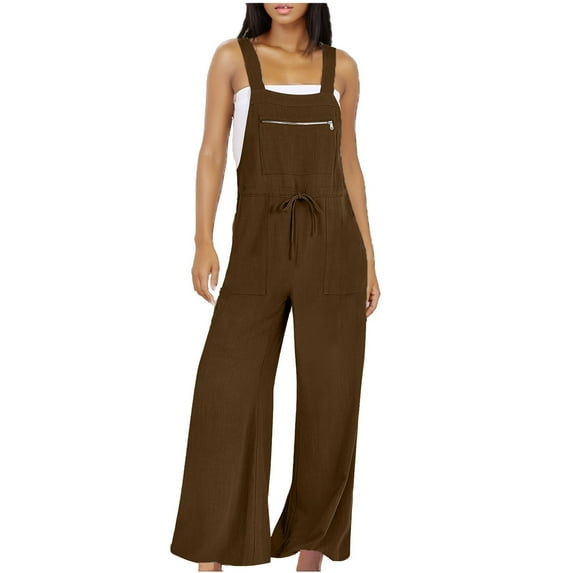 Kmdttou Spring/Summer New Fashion Pants Women's Sleeveless Loose Overalls Rompers Linen Wide Leg Jumpsuits