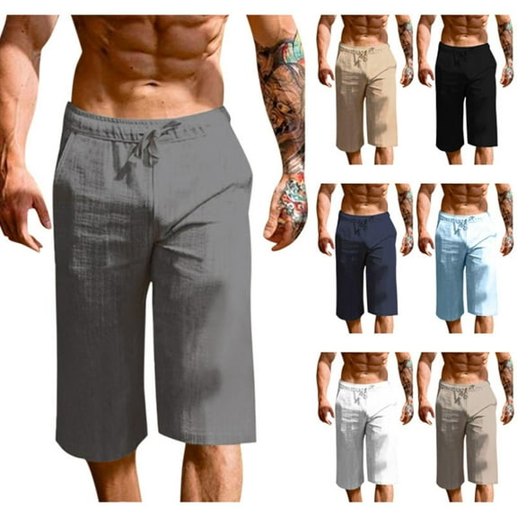 Kmdttou Stretch Mensrkout Cargo Capri Pants for Mens plus size Casual Fashion Loose Ventilate Cropped Pants Drawstring Pockets Exercise Shorts Pants