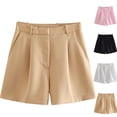 thumbnail image 1 of Kmdttou Stretchy Workout Shorts Ladies Summer Fashion Versatile High Waist Pleated Casual Shorts on Clearance,Khaki S, 1 of 6