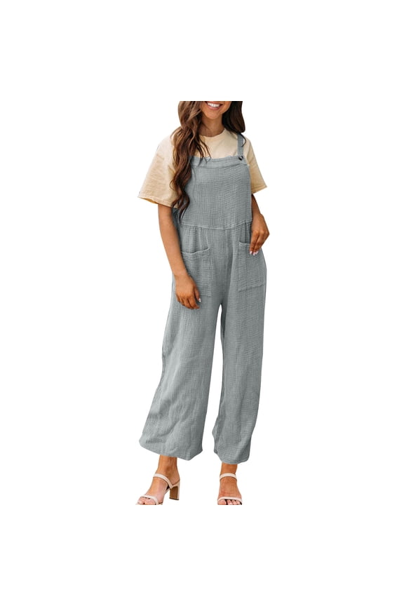 Summer 50% off Clearance! Women's Casual Loose Jacket Jumpsuit Set Of Sleeveless Solid Color Wide Leg Long Pants With Pockets Jumpsuit on Clearance!