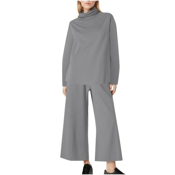 Kmdttou Summer 50% off Clearance! Women's Winter High Neck Solid Color Sweater Knitted Two Piece Set on Clearance!