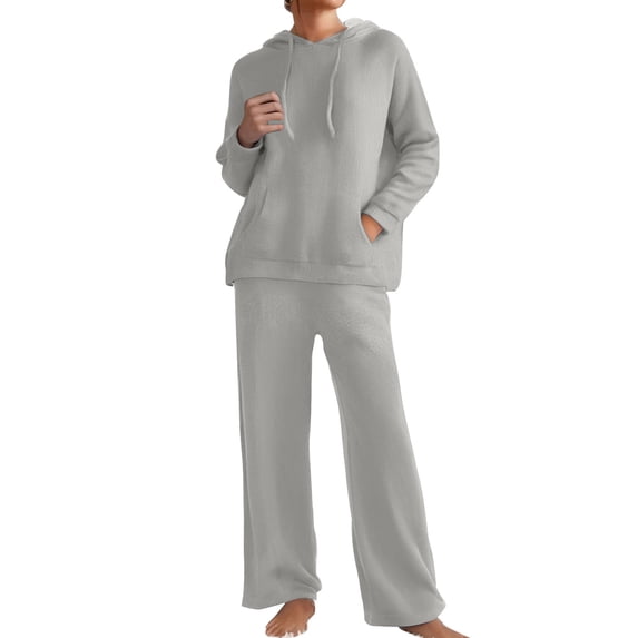 Kmdttou Summer Clearance! Women' Fall And Winter Casual Solid Color Fashionable With Pockets Hooded Top And Pants Home Set Suit on Clearance!