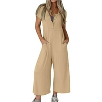 Kmdttou Summer Clearance! Women'S Solid Color Short-Sleeved Casual Wide-Leg Jumpsuit With Button Pockets on Clearance!