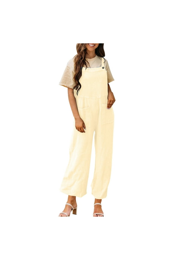 Summer Clearance! Women's Casual Loose Jacket Jumpsuit Set Of Sleeveless Solid Color Wide Leg Long Pants With Pockets Jumpsuit on Clearance!