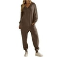 thumbnail image 1 of Kmdttou Summer Clearance! Women's Fashionable Solid Color Casual Loose Fitting Jumpsuit Long Sleeved V-neck Jumpsuit Casual Pajama Pocket Jumpsuit on Clearance!, 1 of 4