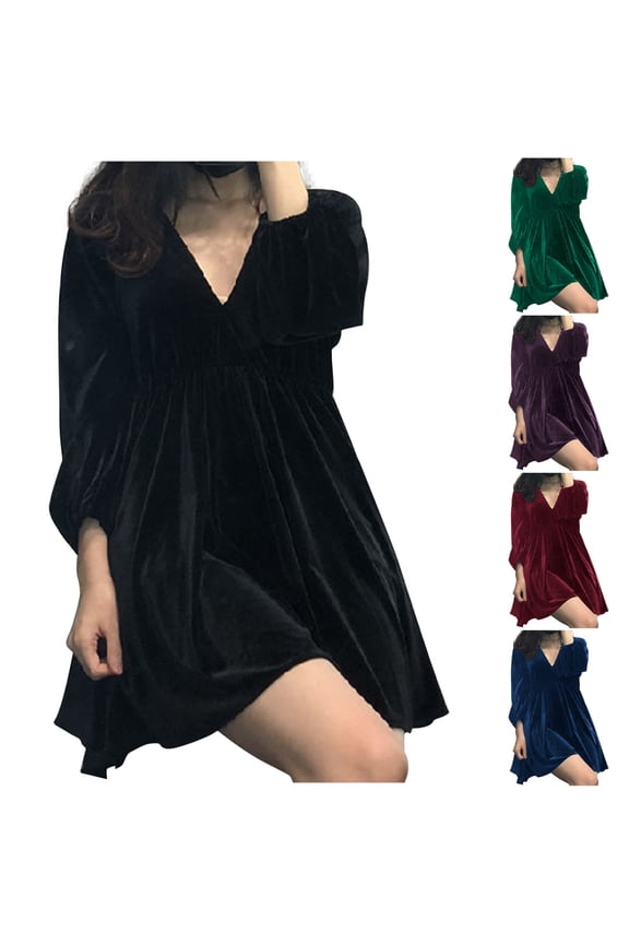 Summer Dresses for Women V Neck Fashion Plus Size Ruffle Long Sleeve Casual Shift Dress,Chic Day Dresses for Ladies Summer Wear