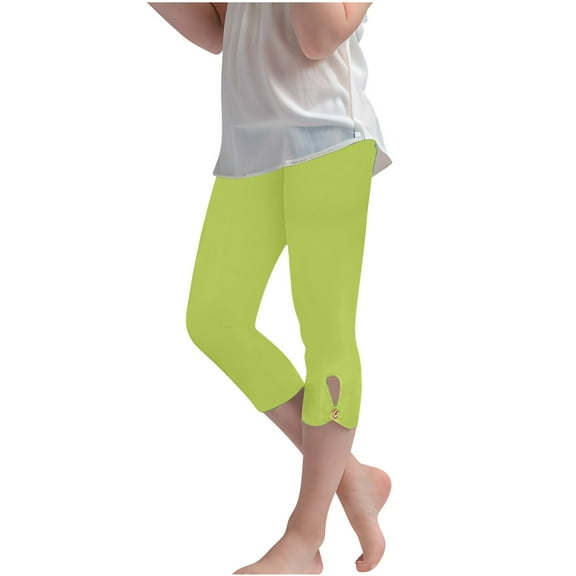 Girls Cropped Trousers Leggings Stretchy Athletic Tights Dance Workout Running Yoga Pants For Kids Teens Daily Wear