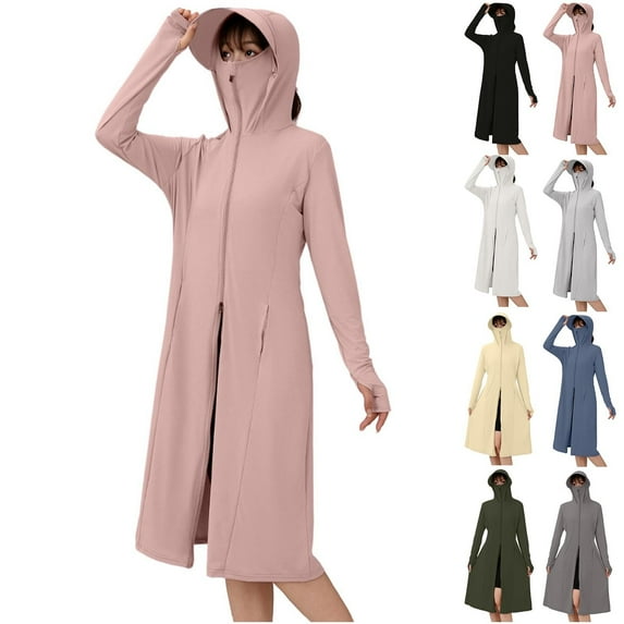 Kmdttou Summer Sunscreen Coat for Women New Solid Color Long Sleeve Hooded Trousers Sun Protection Clothing