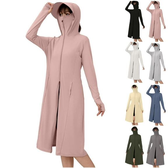 Kmdttou Summer Sunscreen Coat for Women New Solid Color Long Sleeve Hooded Trousers Sun Protection Clothing