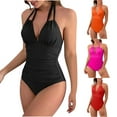 thumbnail image 1 of Kmdttou Summer Women's Swimwear Clearance! Swimsuits for Women Sexy Solid Color Swimwear Slim Swimsuit Bikini Straped Swimsuits on Clearance!, 1 of 7