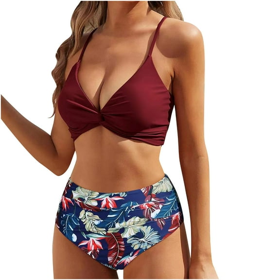 Kmdttou Summer Women's Swimwear Clearance! Swimwear for Women Sexy Solid Color Swimwear Two-piece Slim Swimsuit Bikini Straped Swimsuits on Clearance!