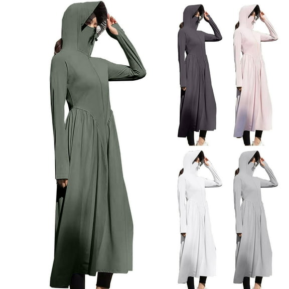 Kmdttou Sunscreen Coat for Women New Solid Color Long Sleeve Hooded Trousers Sun Protection Clothing