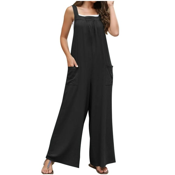 Kmdttou Sweatsuits Fashion Cozy for Women's Sleeveless Loose Overalls Rompers Cotton Linen Wide Leg Jumpsuits on Clearance!