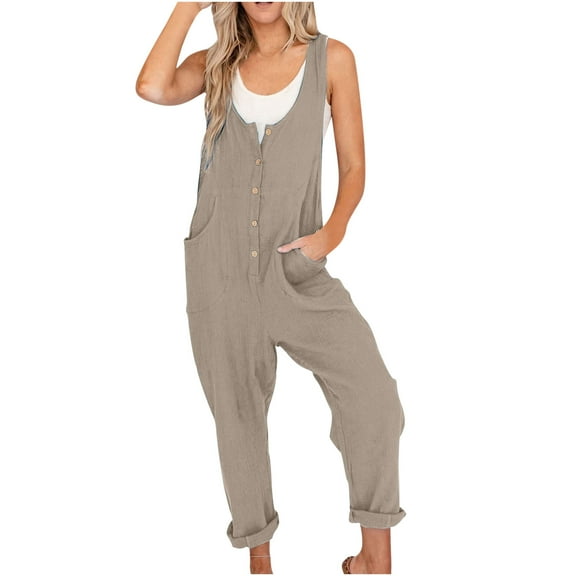 Kmdttou Sweatsuits Fashion Cozy for Women's Solid High Waist Solid Button Pocket Jumpsuit Casual Loose Blackless Jumpsuit on Clearance!