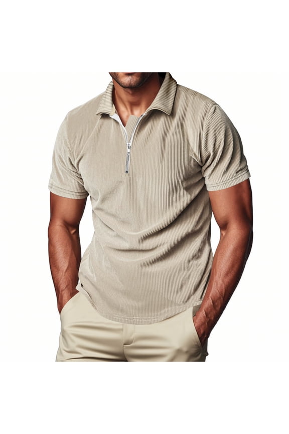 T Shirts for Men Collar Neck Solid Color Half Zipper Pullover Turn Down Collar Vertical Short Sleeve Shirt Undershirt on (Size:S-3XL)