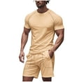 thumbnail image 1 of Kmdttou T Shirts for Men Crew Neck Short Sleeve Summer Sportswear Set Casual Sports Shoulder Shorts 2-piece Set Top/shirt Set on Clearance (Size:S-3XL), 1 of 4