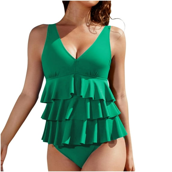 Kmdttou Tankinis Swimsuits for Womens High Waisted Bikini Sets Ruffle Sling Swimsuits Crisscross Tie Back Bathing Suit Swimwear Summer 65% off Clearance!
