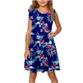 thumbnail image 1 of Kmdttou Toddler Girls Dress Summer Ruffle Sleeve Sundress Outfit For Kids 4-14T, 1 of 8