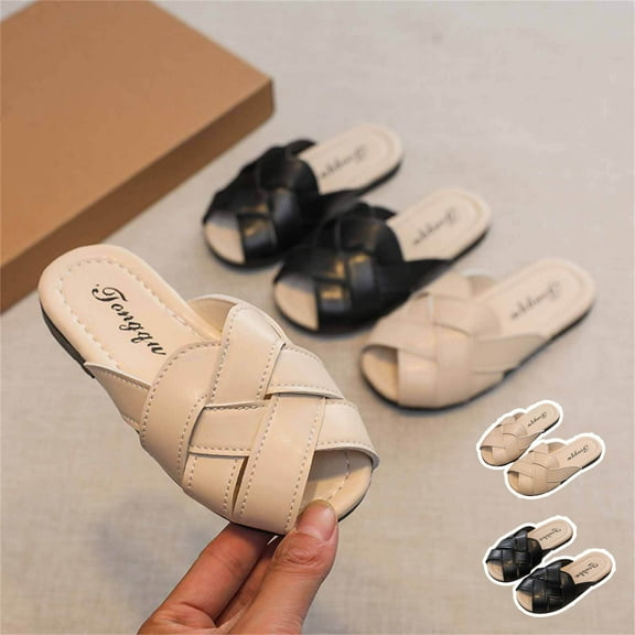 Kmdttou Toddler Shoes Baby Girls Cute Weave Hollow Out Non-slip Soft Sole Beach Roman Sandals Slippers on Clearance(Size:26-36)