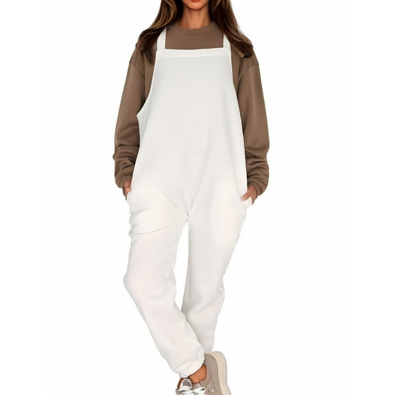 Kmdttou Track Suits for Womens Overalls Casual Loose Dungarees Romper Baggy Playsuit Solid Color Pockets Sweatpants Jumpsuit on Clearance!