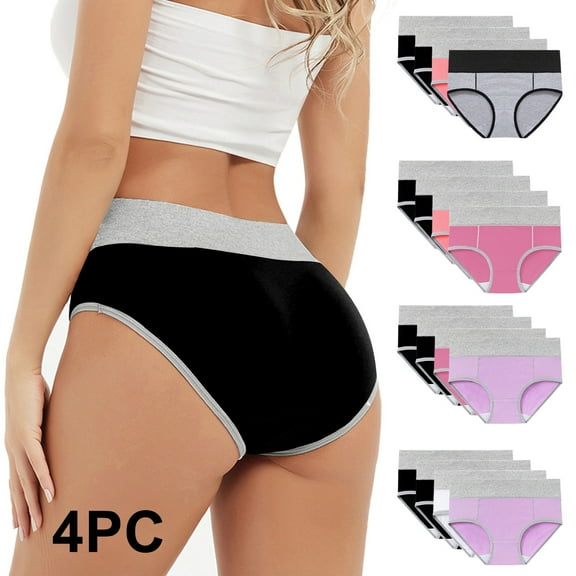 Kmdttou Underwear Women Pack 4PC Comfortable High Waisted Panties Physiological Underpants (Available in Plus Size)