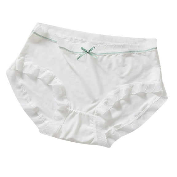 Kmdttou Underwear Women Pack Ice Silk Nude Cotton Crotch Sexy Large Size Facial Mask Thin Summer Mid Waist Seamless Bow Lace Underpants (Available in Plus Size)