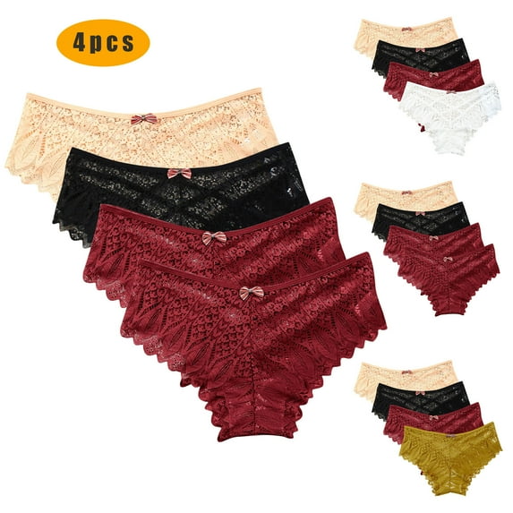 Kmdttou Underwear Women Pack Sexy Lace High Cut Panties Comfort Bikini Panty Stretch Underpants Breathable Ladies Briefs (Available in Plus Size) Wine-M