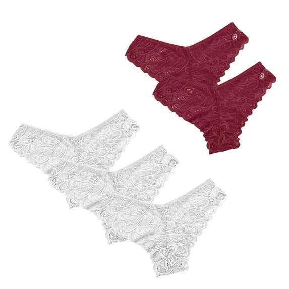 Kmdttou Underwear Women Pack Sexy Lace High Cut Panties Comfort Bikini Panty Stretch Underpants Breathable Ladies Briefs (Available in Plus Size) Wine-S
