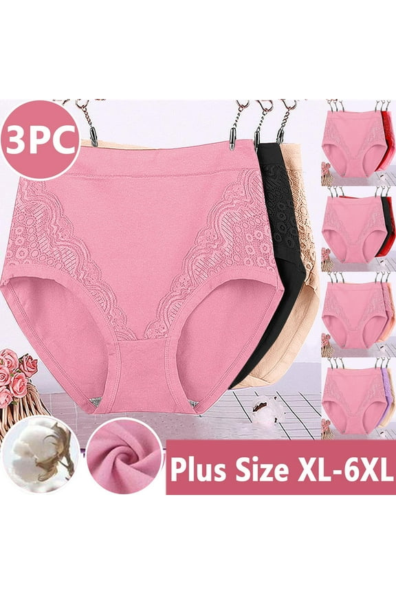 Up to 30% off!Women's 3PC Plus Size XL-6XL Solid Color Patchwork Lace High Waist Leak Proof Short Underwear Shorts (Regular & Plus Size)