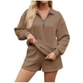 thumbnail image 1 of Kmdttou Up to 30% off! Women's Solid Color Half Zipper Lapel Sweatshirt With Pocket And Short Pants Two-piece Set on Clearance!, 1 of 7