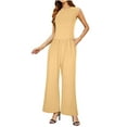 thumbnail image 1 of Kmdttou Up to 40% off! Women'S Solid Color Sleeveless Wide Leg Jumpsuit Dressy Ribbed Jumpsuit With Summer Tank Romper on Clearance!, 1 of 5