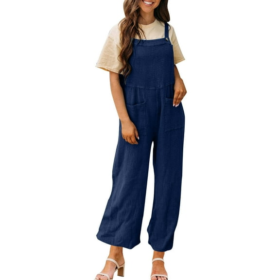 Kmdttou Up to 40% off! Women's Casual Loose Jacket Jumpsuit Set Of Sleeveless Solid Color Wide Leg Long Pants With Pockets Jumpsuit on Clearance!