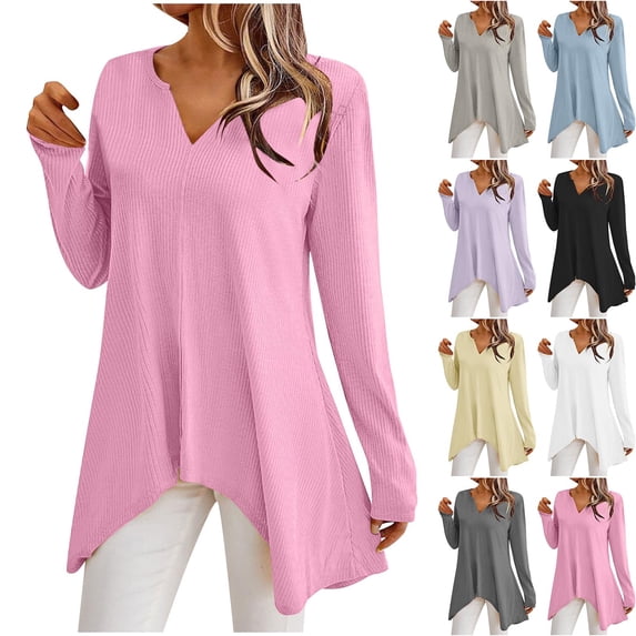 Up to 40% off Women's Ladies' Fashion Flared Cuffed Casual Solid Long Sleeve V-Neck Blouse/Shirt Tops