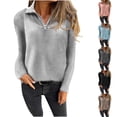 thumbnail image 1 of Kmdttou Up to 40% off! Women's New Solid Color V-neck Zipper Long Sleeved Knitted Sweater Top on Clearance!, 1 of 7