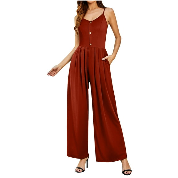 Kmdttou Up to 40% off! Women's New Summer Jumpsuit Solid Color Casual Pullover Sleeveless Wide Leg Jumpsuit on Clearance!